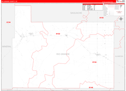 Rio Grande County, CO Wall Map Zip Code Red Line Style 2024